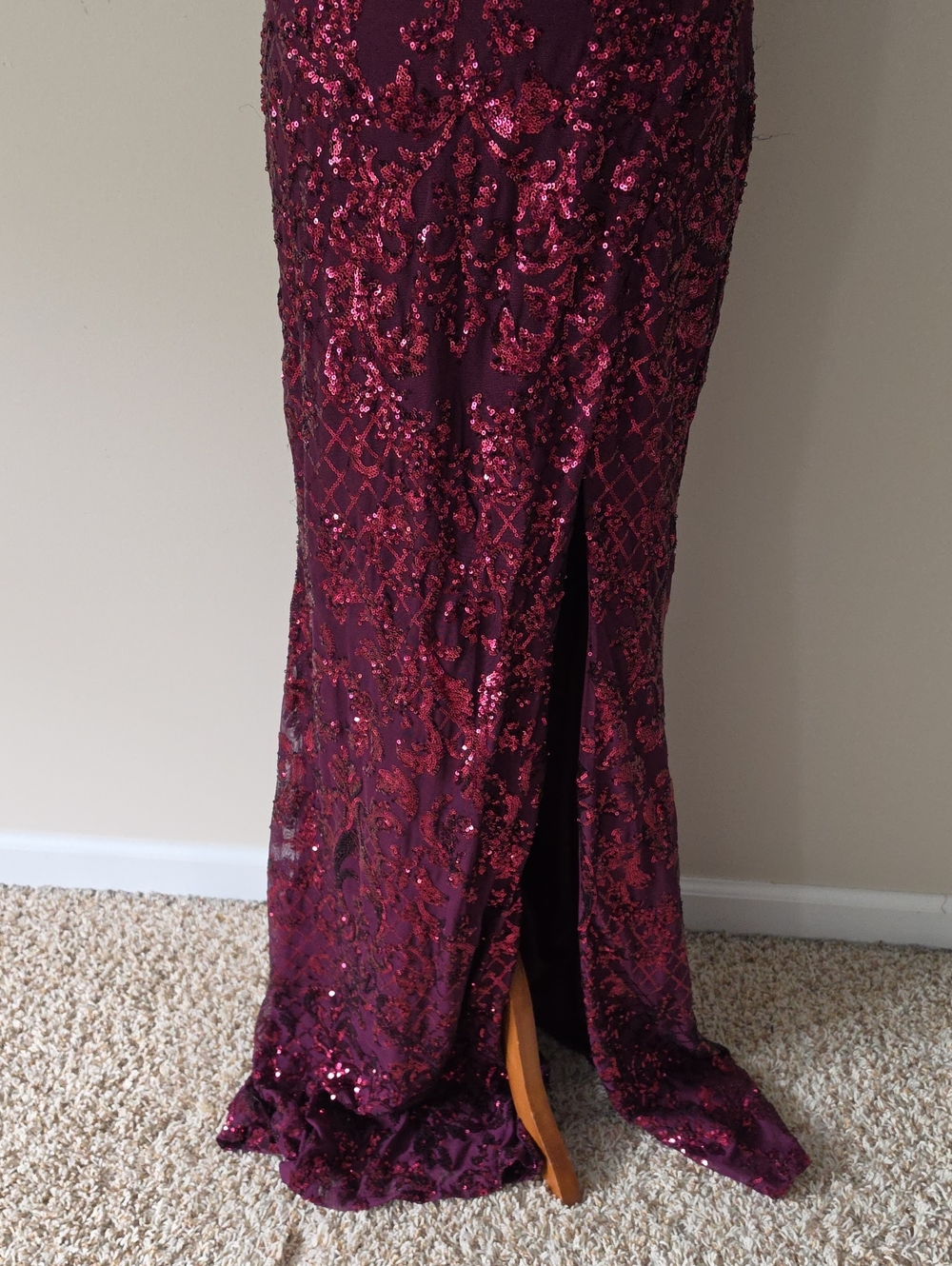 Windsor Strapless Dark Purple  Sequin Gown with Side Slit - Picture 6 of 13